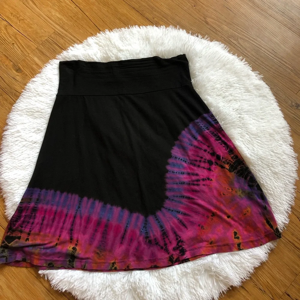 Boho Black and Pink Tie-Dye Skirt - Picture 2 of 5